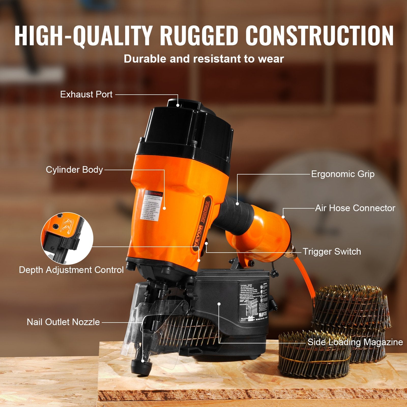 MCN90 Coil Framing Nailer 45mm to 90mm 15 Degree Pneumatic Nail Gun V952-QDJPDQ90RS00AJ1WOV0