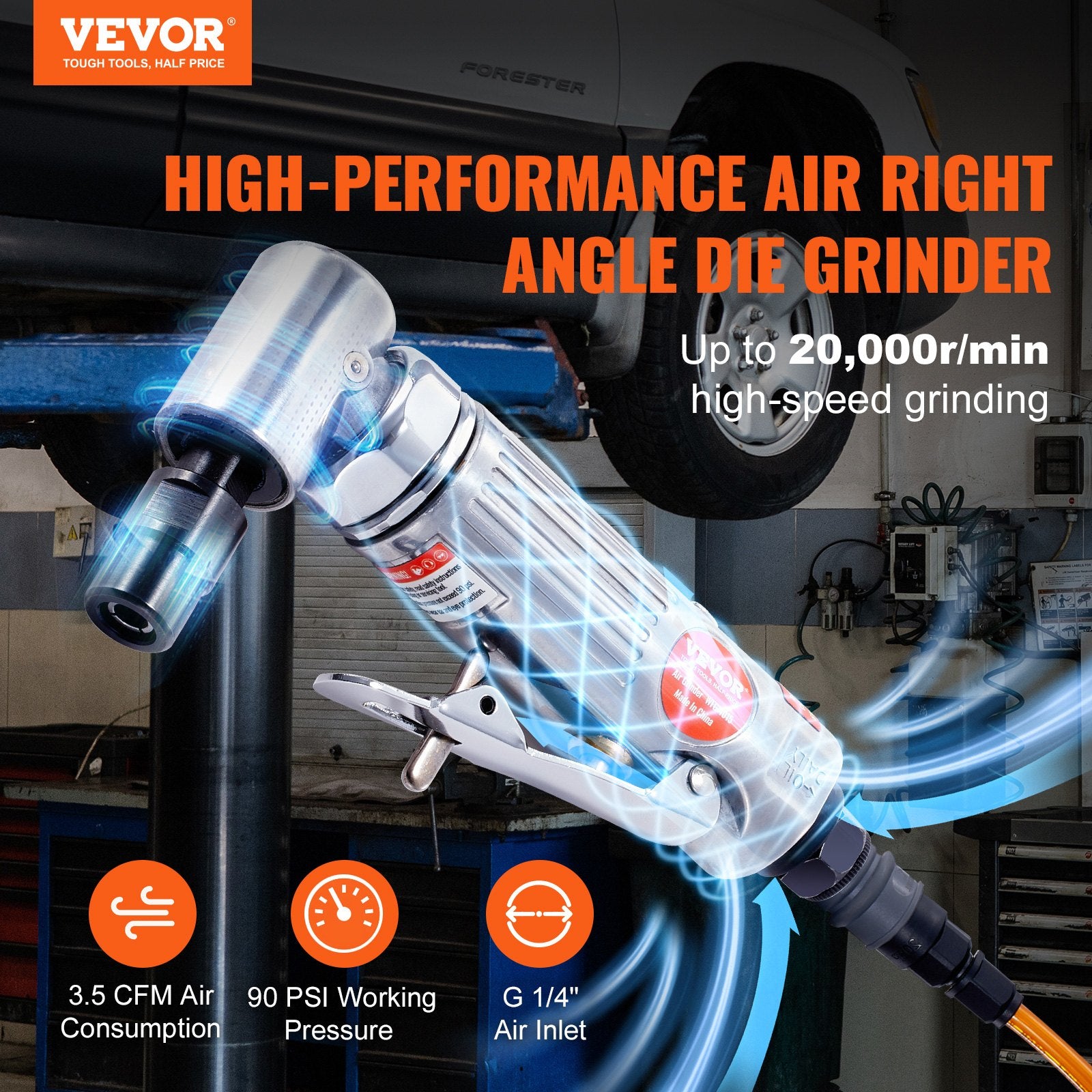 Air Angle Die Grinder, 1/4" Right Angle Die Grinder (20000RPM), Heavy Duty 90-Degree Angled Air Powered, V952-QDKMJRSJM000YRVBOV0