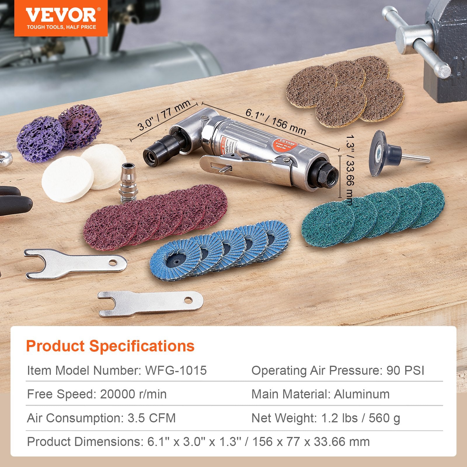 Air Angle Die Grinder, 1/4" Right Angle Die Grinder (20000RPM), Heavy Duty 90-Degree Angled Air Powered, V952-QDKMJRSJM000YRVBOV0