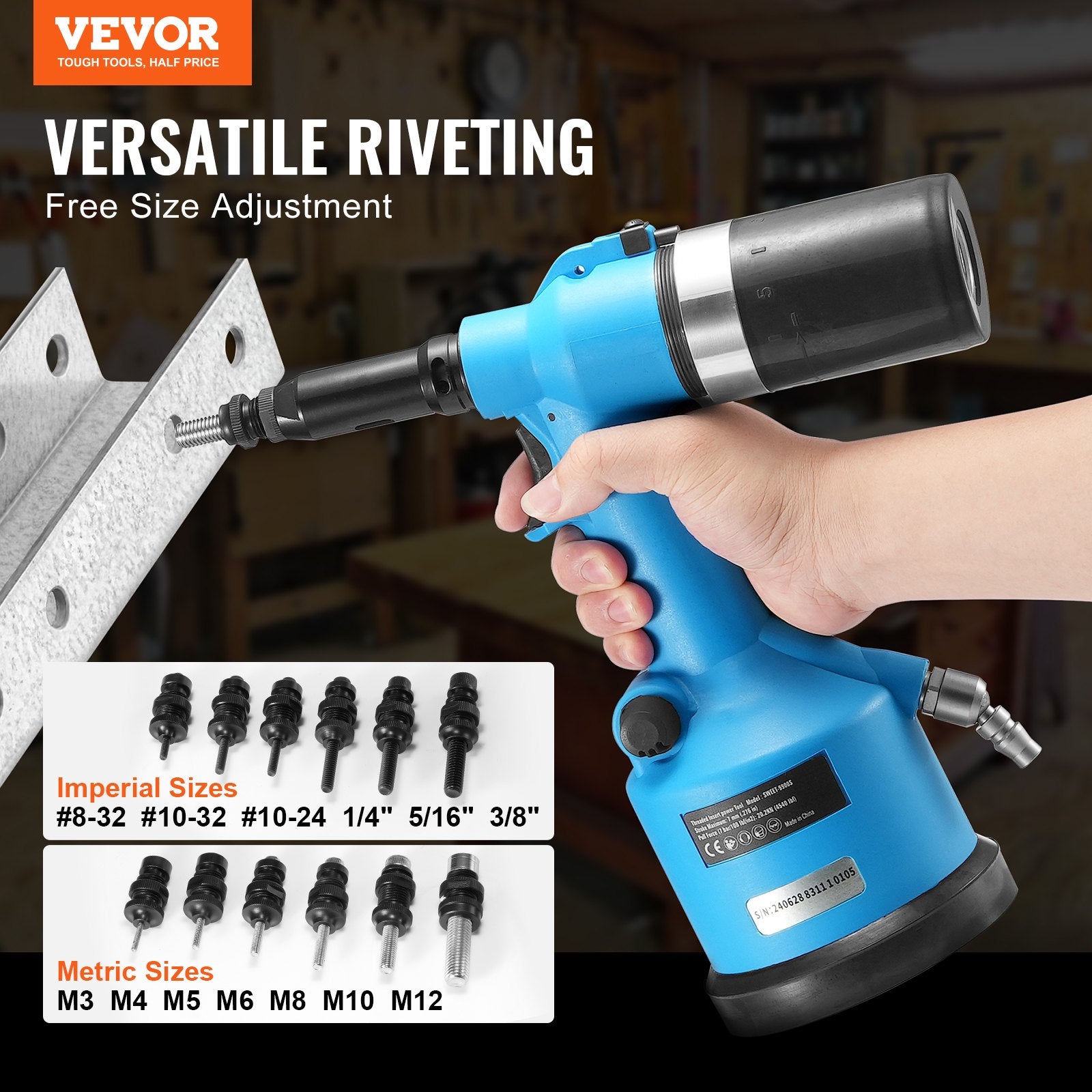Pneumatic Air Riveter Heavy Duty Rivet Gun Tool Kit 13 Size Nose Pieces V952-QDLMDQMLMQWQ7NSEBV0