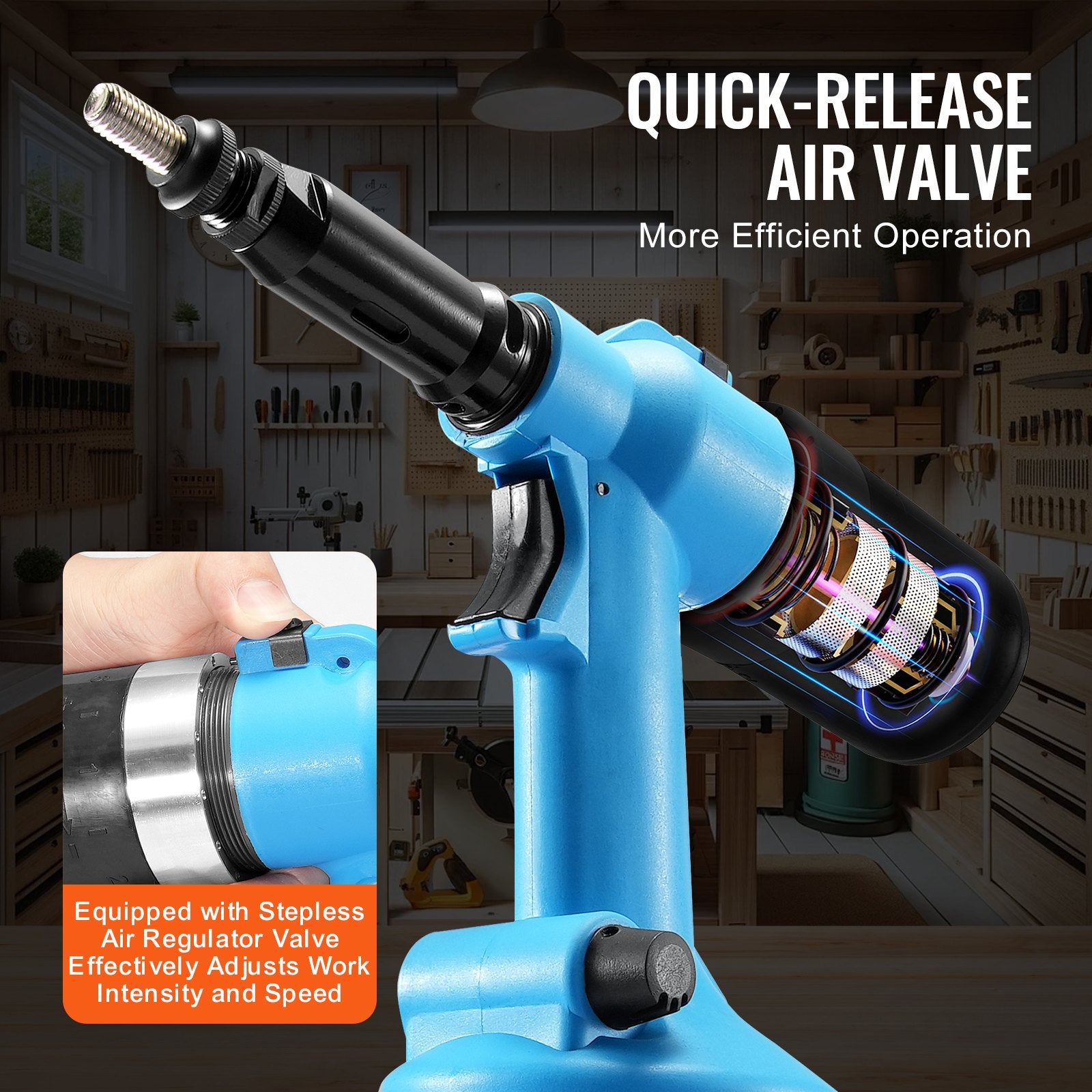 Pneumatic Air Riveter Heavy Duty Rivet Gun Tool Kit 13 Size Nose Pieces V952-QDLMDQMLMQWQ7NSEBV0