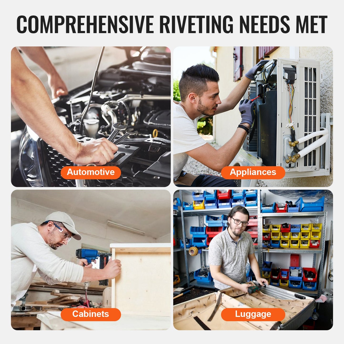 Pneumatic Air Riveter Heavy Duty Rivet Gun Tool Kit 13 Size Nose Pieces V952-QDLMDQMLMQWQ7NSEBV0
