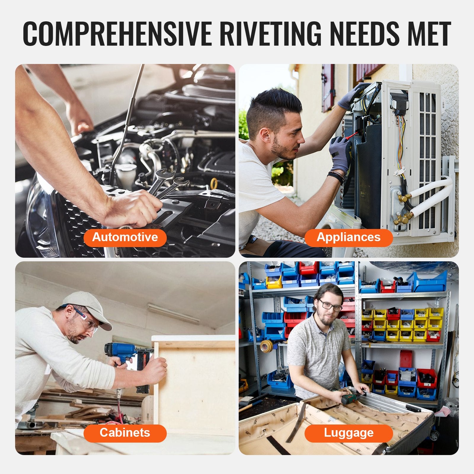 Pneumatic Air Riveter Heavy Duty Rivet Gun Tool Kit 13 Size Nose Pieces V952-QDLMDQMLMQWQ7NSEBV0