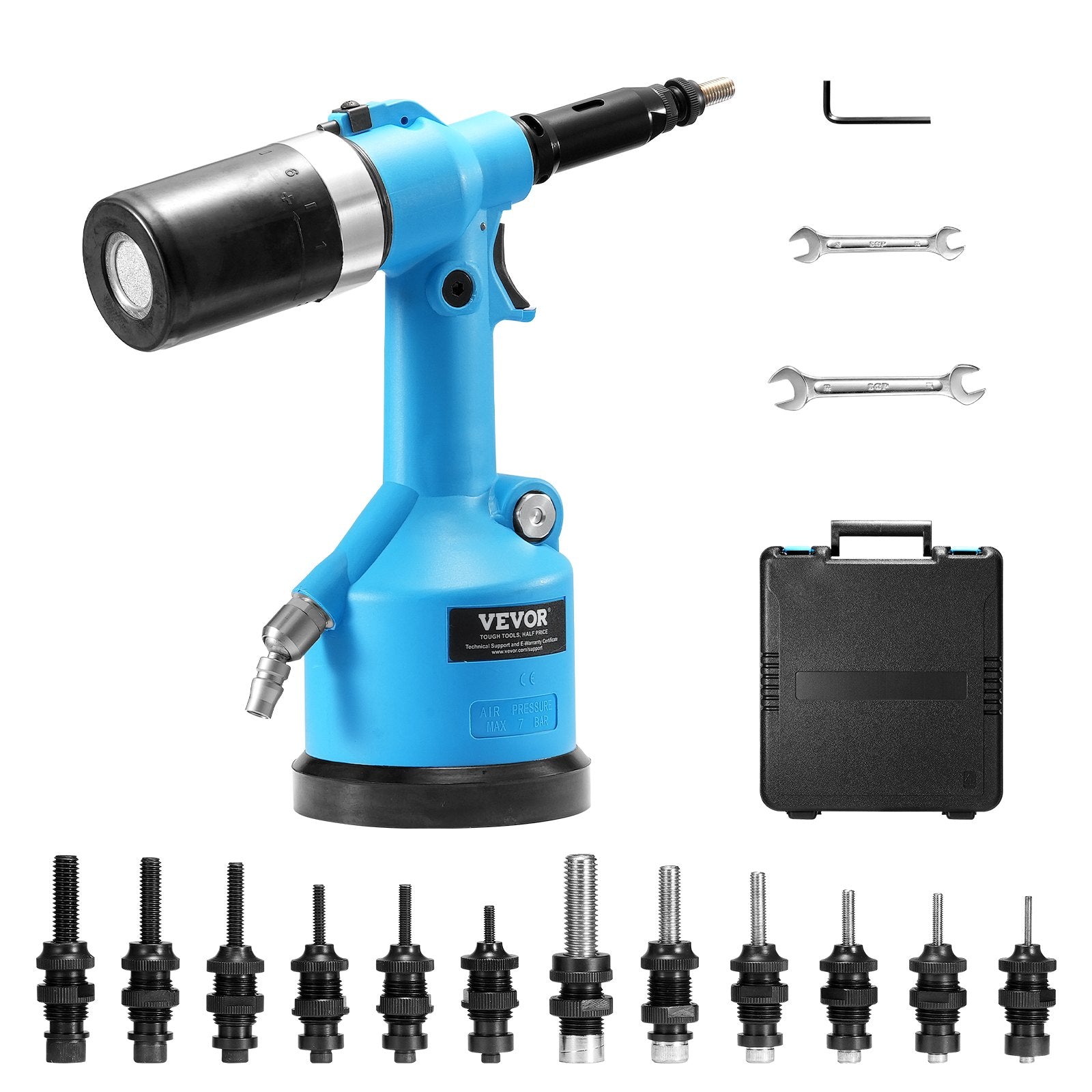 Pneumatic Air Riveter Heavy Duty Rivet Gun Tool Kit 13 Size Nose Pieces V952-QDLMDQMLMQWQ7NSEBV0