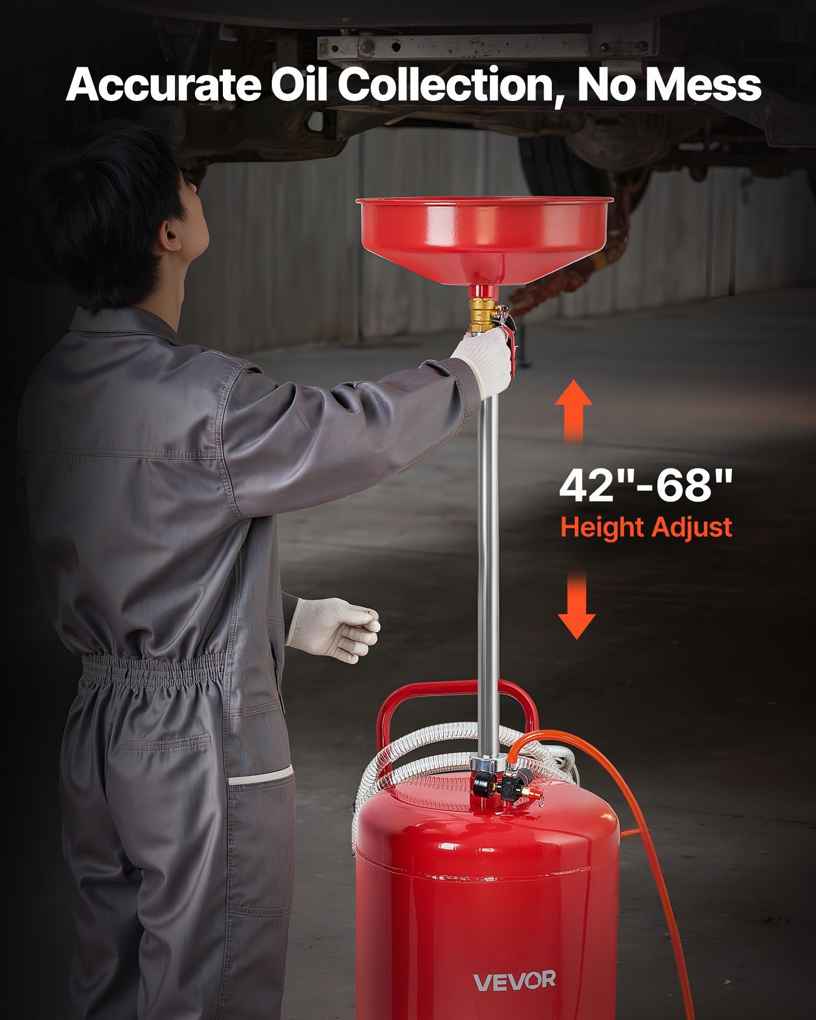 95L Waste Oil Drain Tank, Air Operated Portable Oil Drainer with Adjustable Funnel Height, Industrial Fluid V952-QDLSPYPJS25G11TPZ001V0