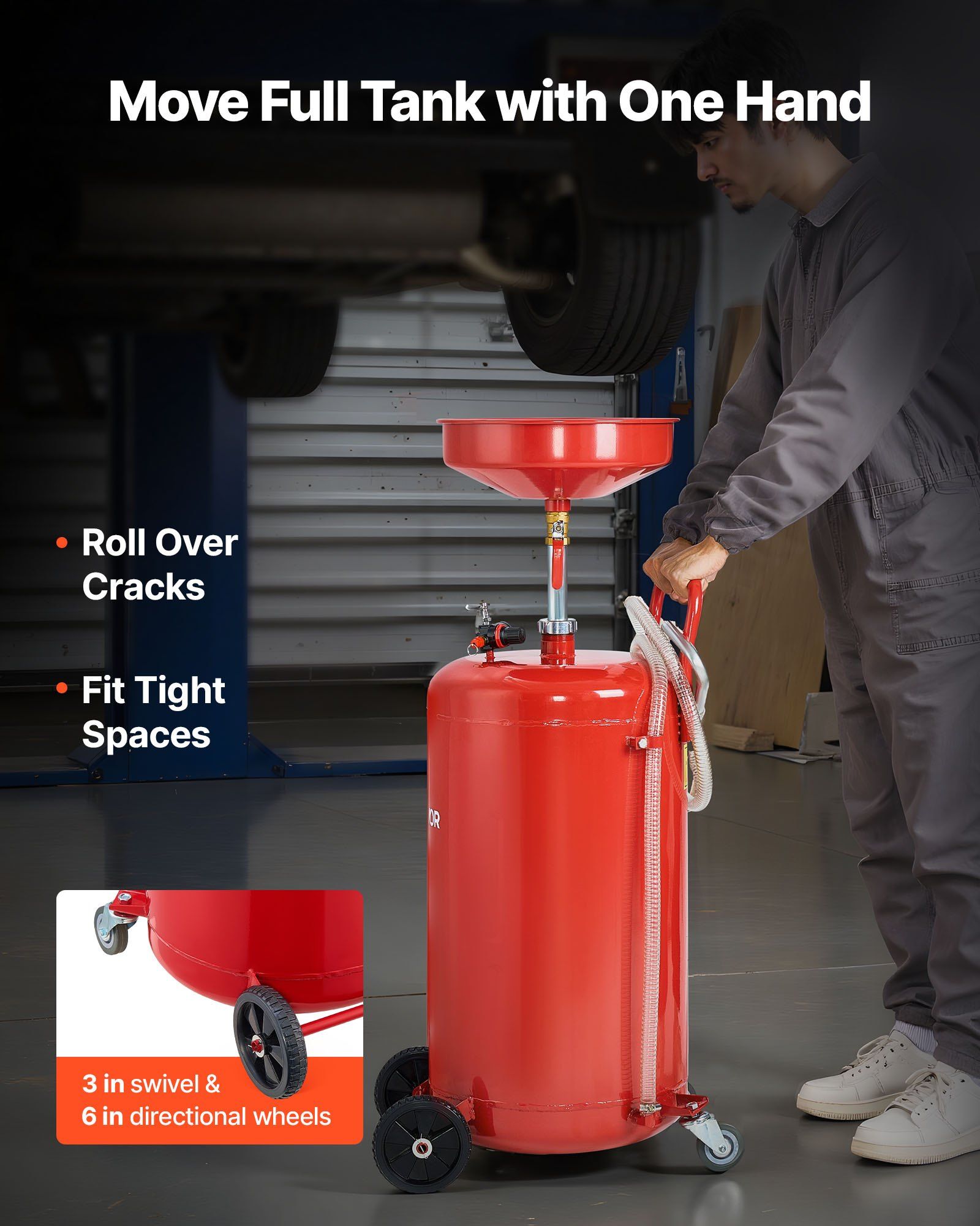 95L Waste Oil Drain Tank, Air Operated Portable Oil Drainer with Adjustable Funnel Height, Industrial Fluid V952-QDLSPYPJS25G11TPZ001V0