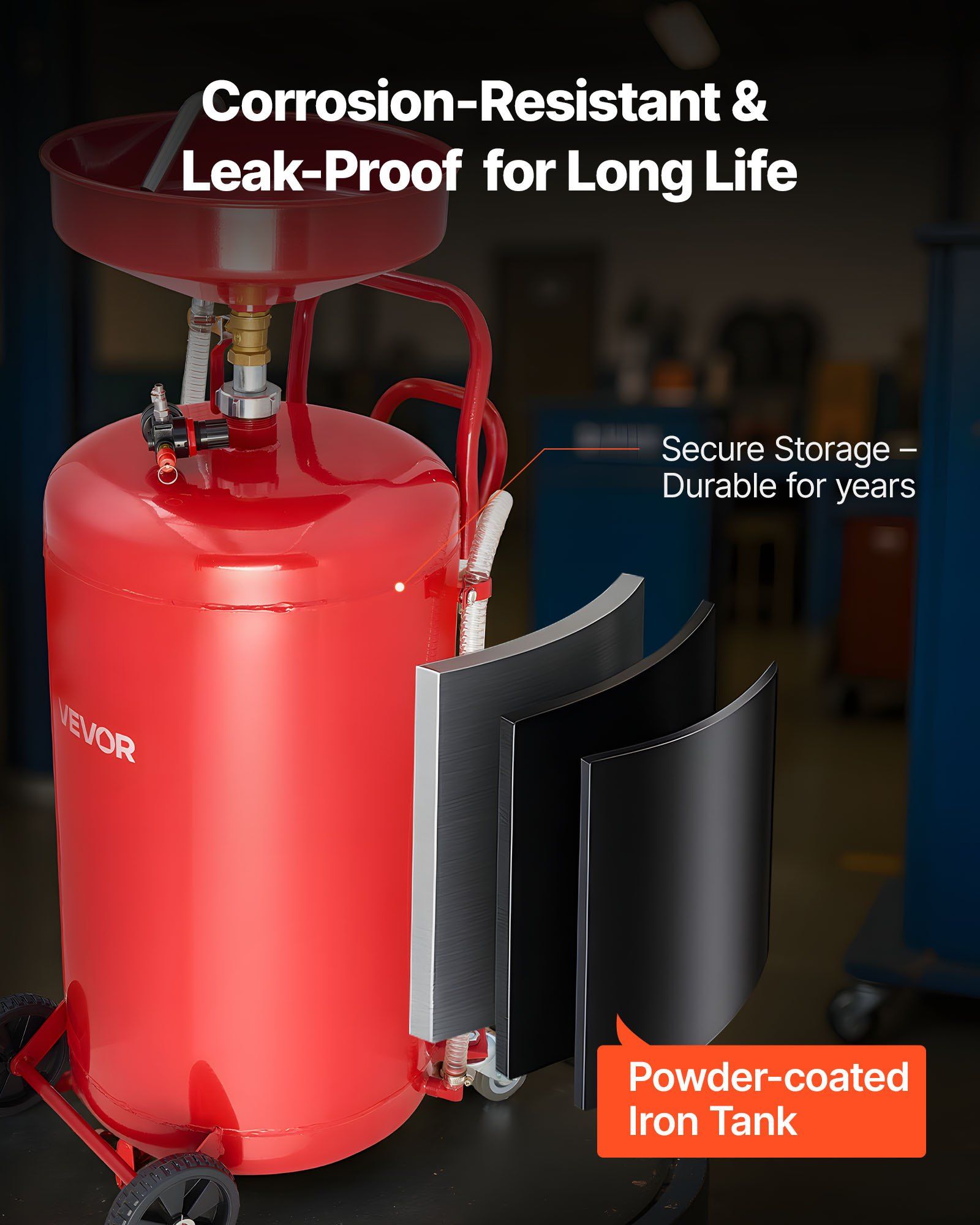 95L Waste Oil Drain Tank, Air Operated Portable Oil Drainer with Adjustable Funnel Height, Industrial Fluid V952-QDLSPYPJS25G11TPZ001V0