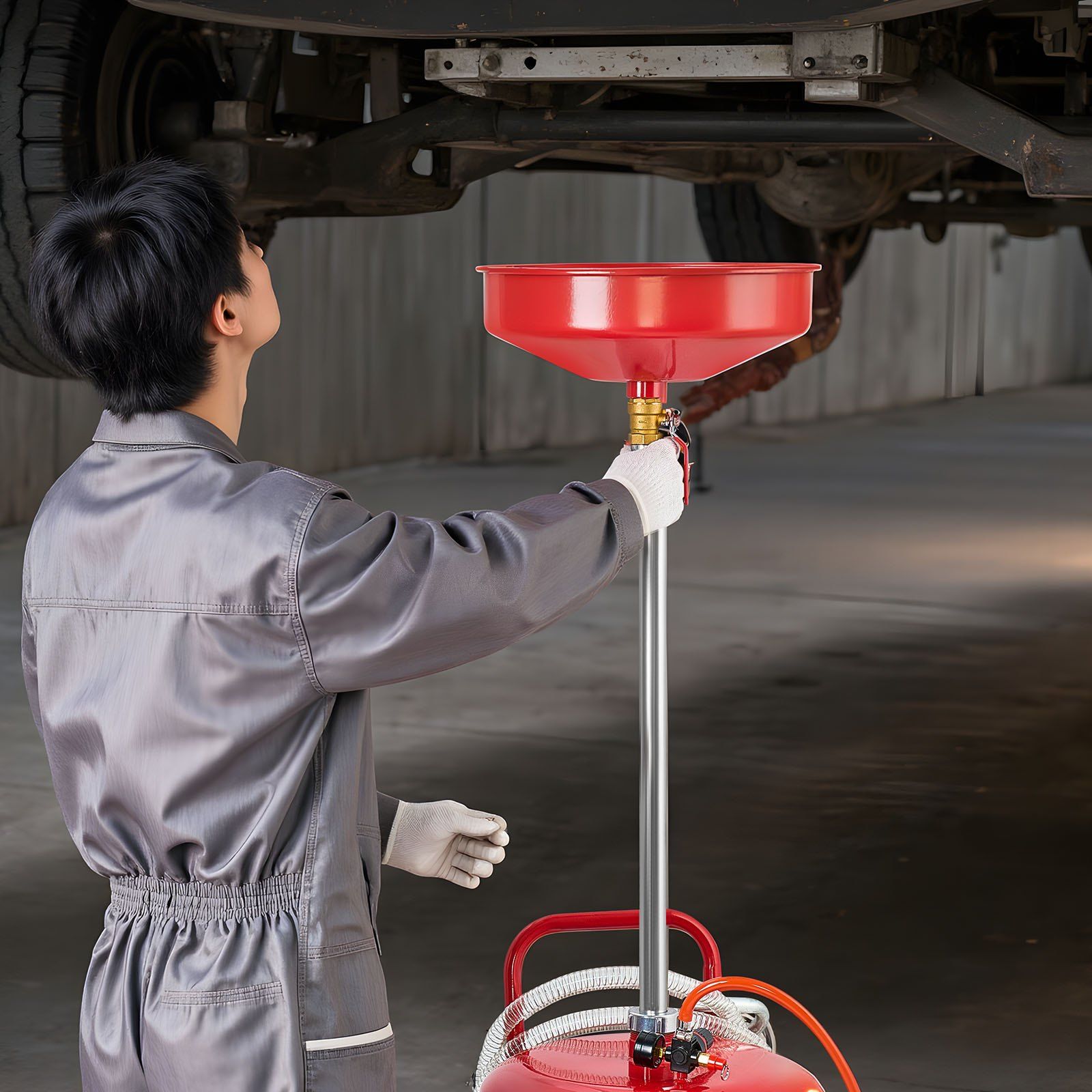 95L Waste Oil Drain Tank, Air Operated Portable Oil Drainer with Adjustable Funnel Height, Industrial Fluid V952-QDLSPYPJS25G11TPZ001V0