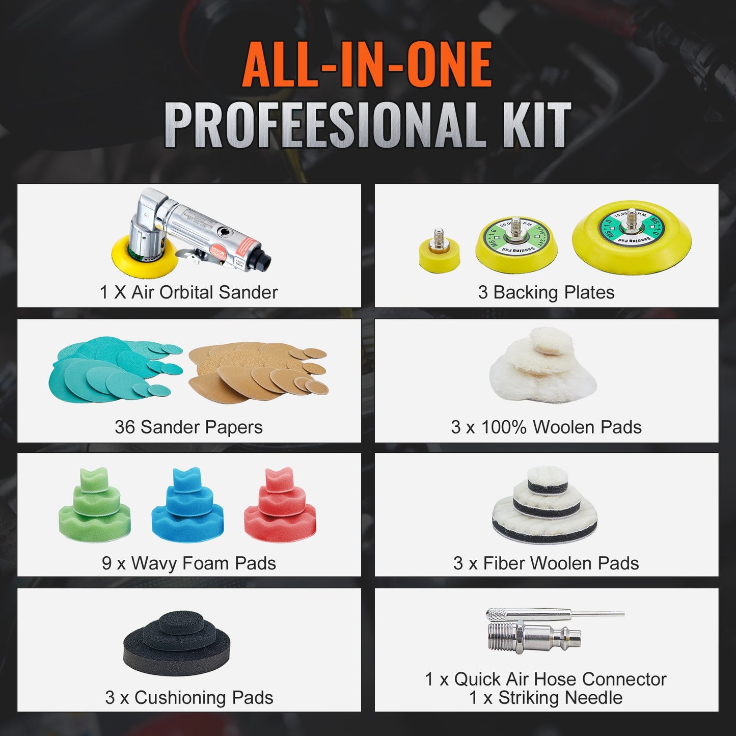 58PCS Air Sander Kit 1/2/3in Random Orbital Air Sander Polisher 15000r/min V952-QDPGJ123C0005YFA5V0