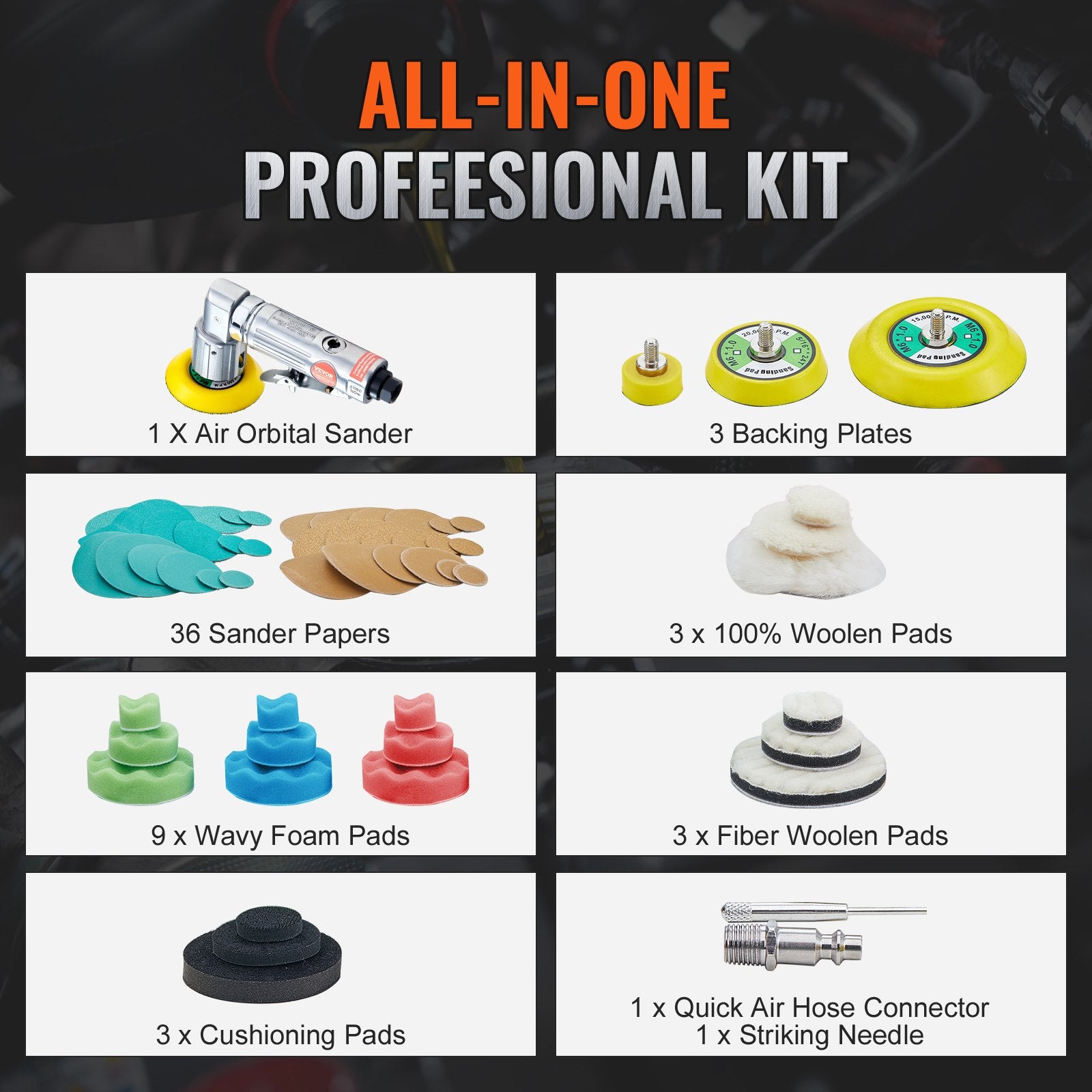 58PCS Air Sander Kit 1/2/3in Random Orbital Air Sander Polisher 15000r/min V952-QDPGJ123C0005YFA5V0