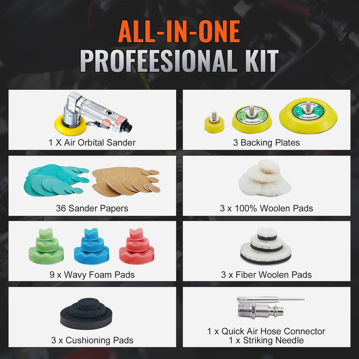 58PCS Air Sander Kit 1/2/3in Random Orbital Air Sander Polisher 15000r/min V952-QDPGJ123C0005YFA5V0