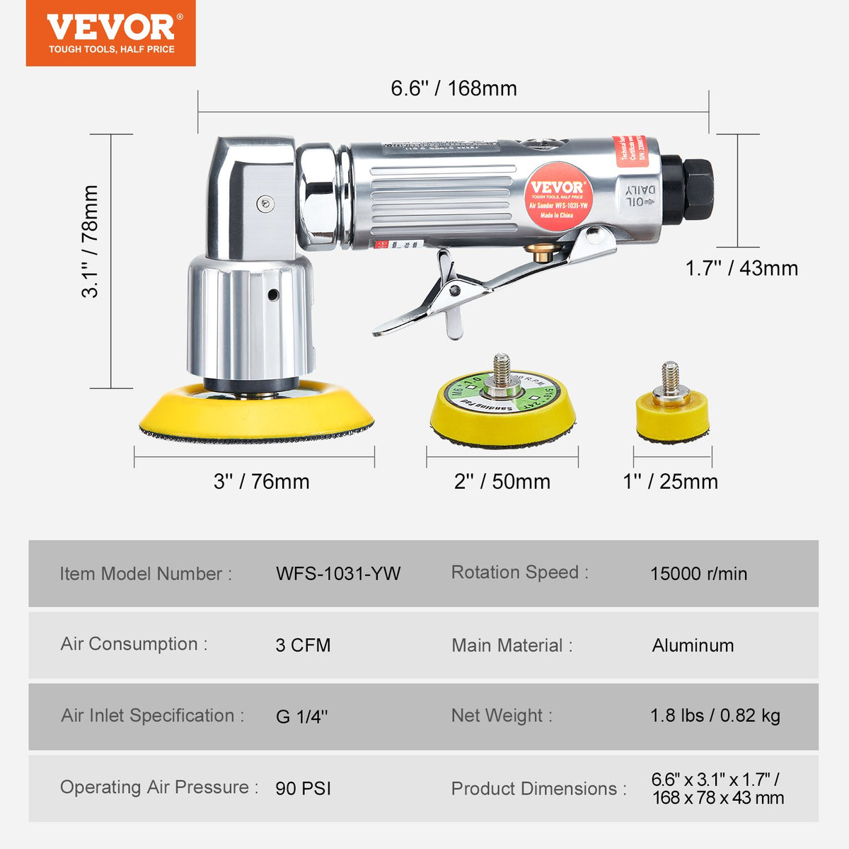 58PCS Air Sander Kit 1/2/3in Random Orbital Air Sander Polisher 15000r/min V952-QDPGJ123C0005YFA5V0