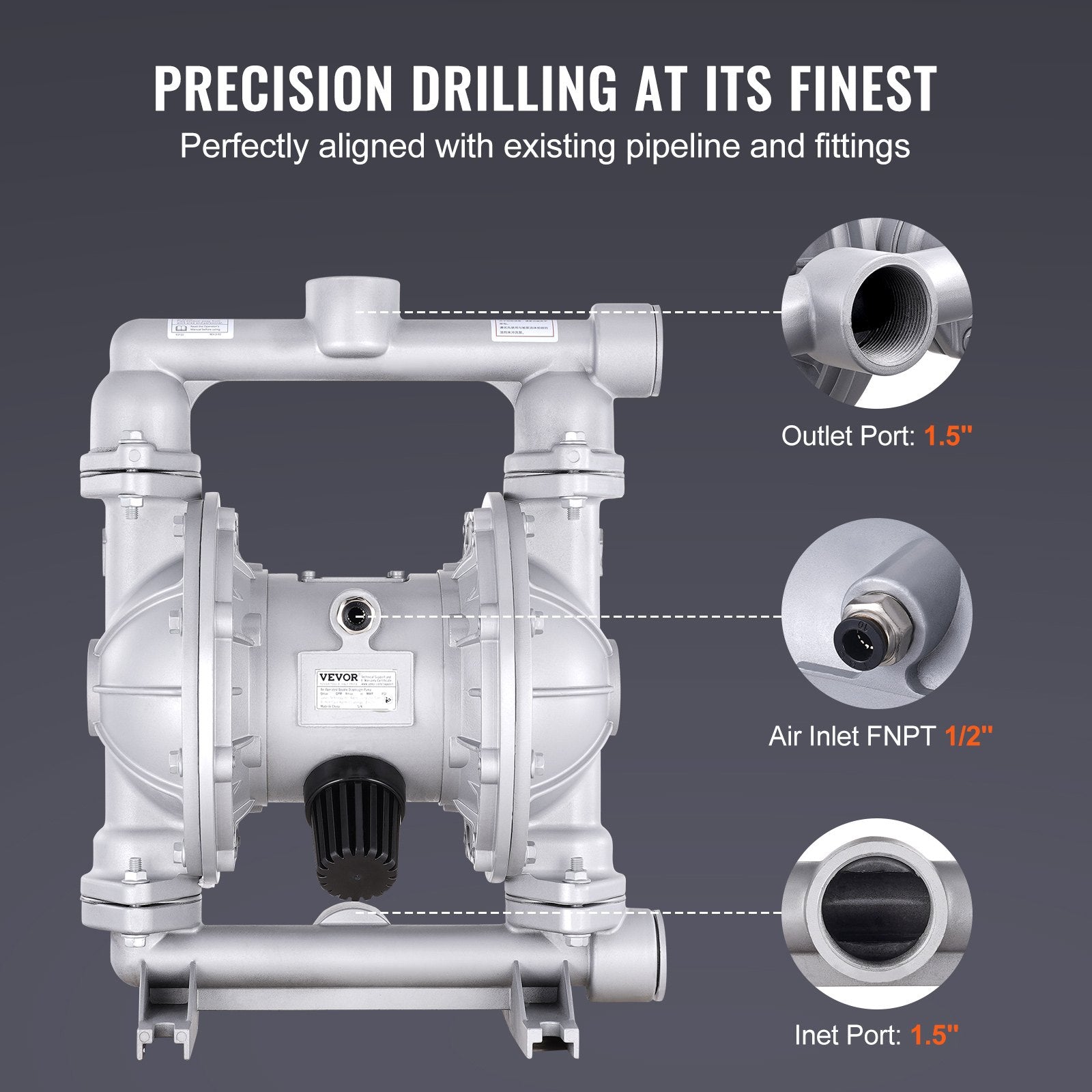 Air Operated Double Diaphragm Pump, 44GPM, Max 115PSI Air Waste Oil Pneumatic Transfer Pump with 2 Extra V952-QDSQGMBLHJ15NT76JV0