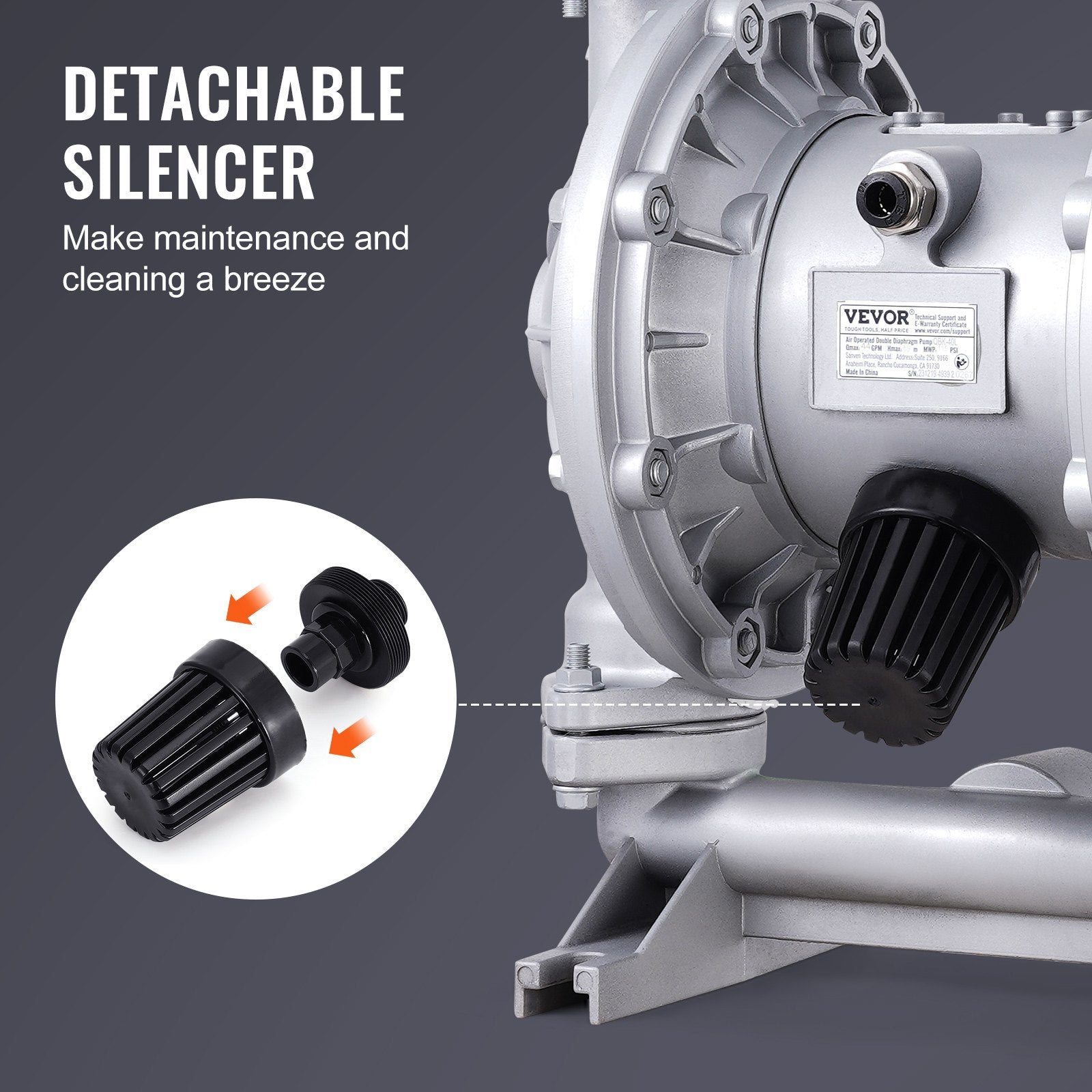 Air Operated Double Diaphragm Pump, 44GPM, Max 115PSI Air Waste Oil Pneumatic Transfer Pump with 2 Extra V952-QDSQGMBLHJ15NT76JV0