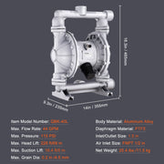 Air Operated Double Diaphragm Pump, 44GPM, Max 115PSI Air Waste Oil Pneumatic Transfer Pump with 2 Extra V952-QDSQGMBLHJ15NT76JV0