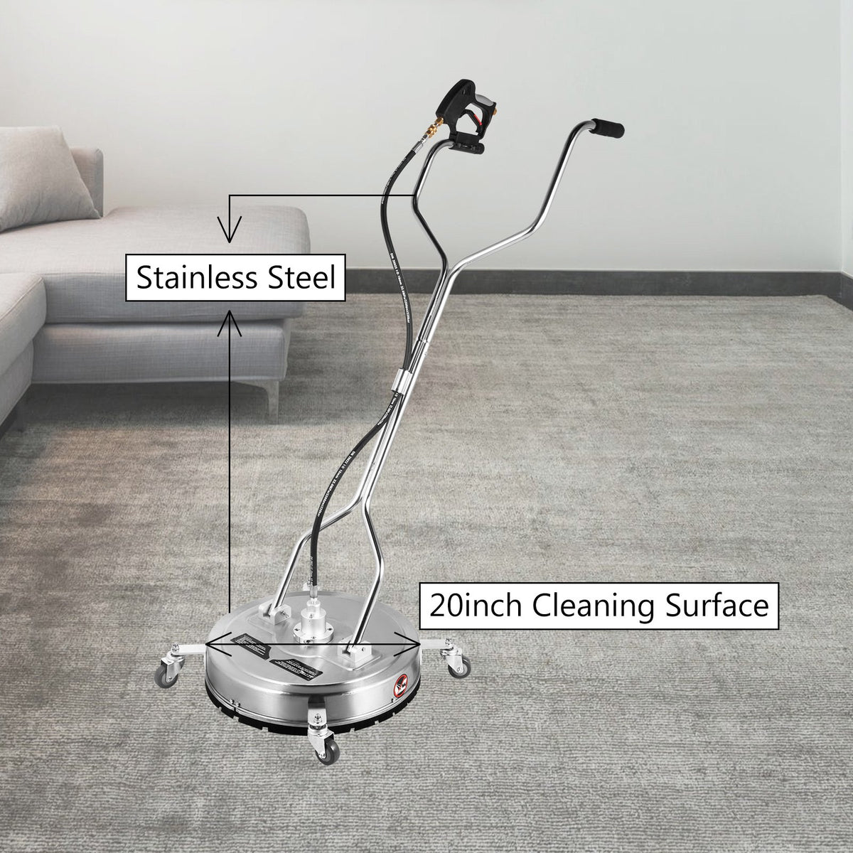 Surface Cleaner 20 inch Flat Surface Cleaner for Pressure Washer 4000psi Pressure with 3/8 Quick Connector V952-QDXDJ20CDJL000001V0
