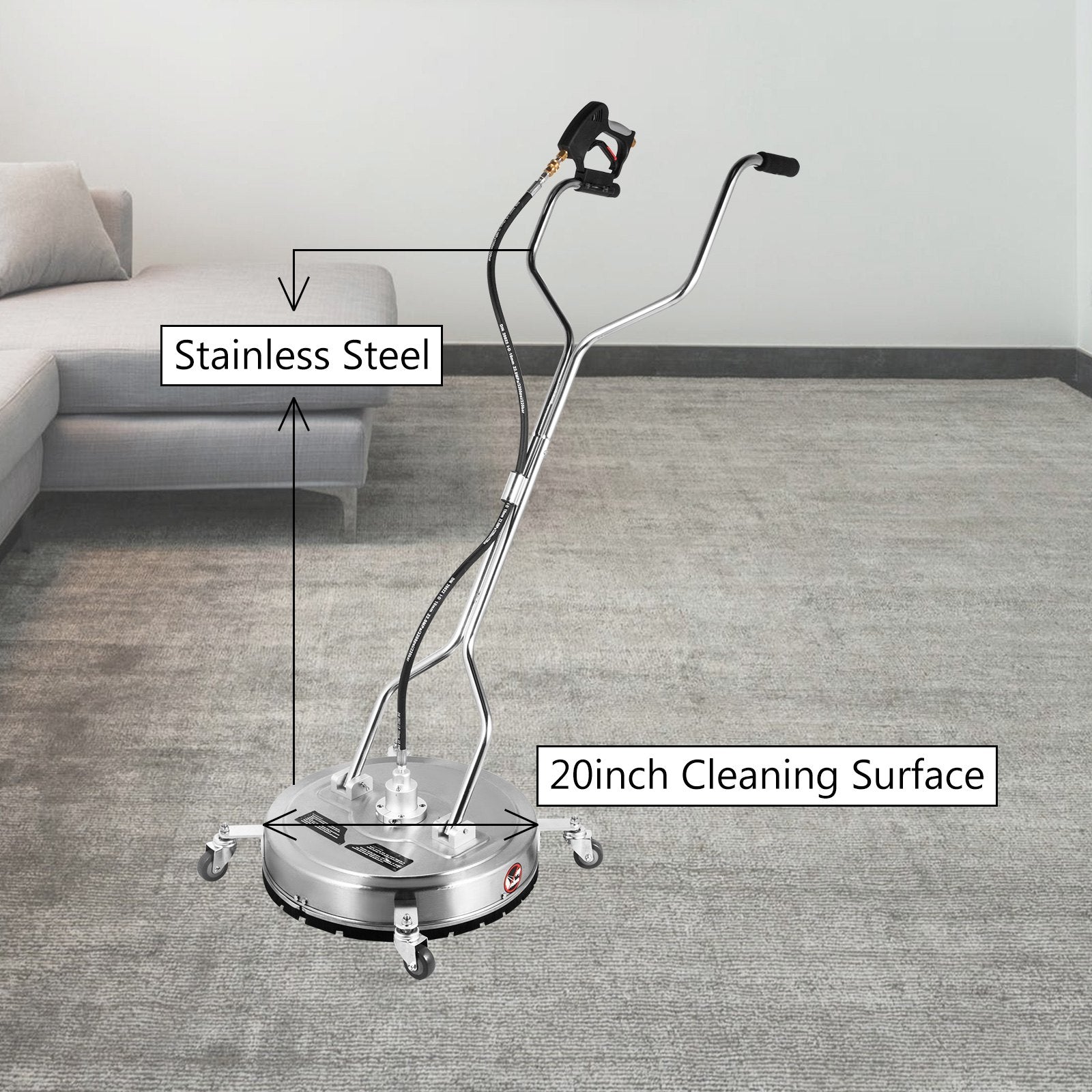 Surface Cleaner 20 inch Flat Surface Cleaner for Pressure Washer 4000psi Pressure with 3/8 Quick Connector V952-QDXDJ20CDJL000001V0