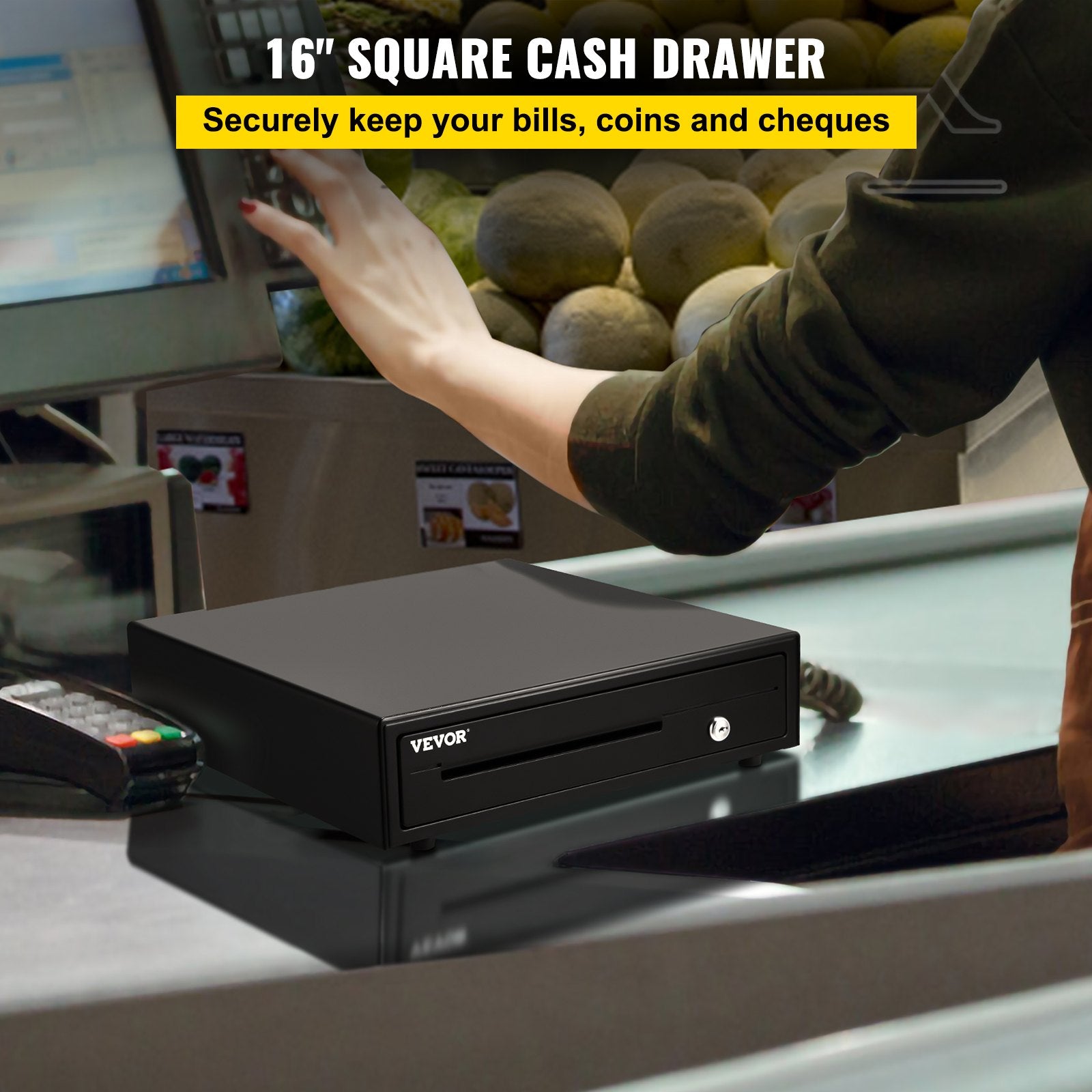 Cash Register Drawer, 16" 12 V, for POS System with 5 Bill 6 Coin Cash Tray, Removable Coin Compartment & 2 V952-QDXXJCTYCWC16LIA2V0