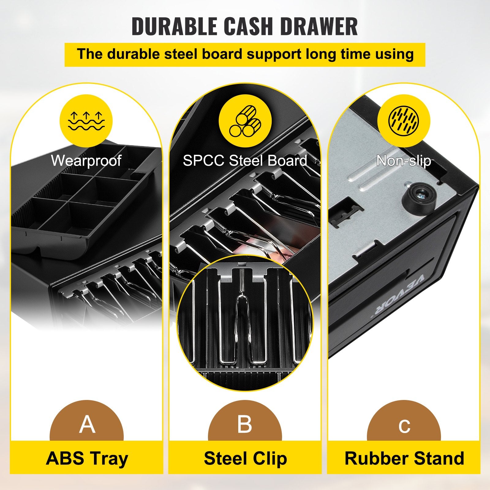 Cash Register Drawer, 16" 12 V, for POS System with 5 Bill 6 Coin Cash Tray, Removable Coin Compartment & 2 V952-QDXXJCTYCWC16LIA2V0