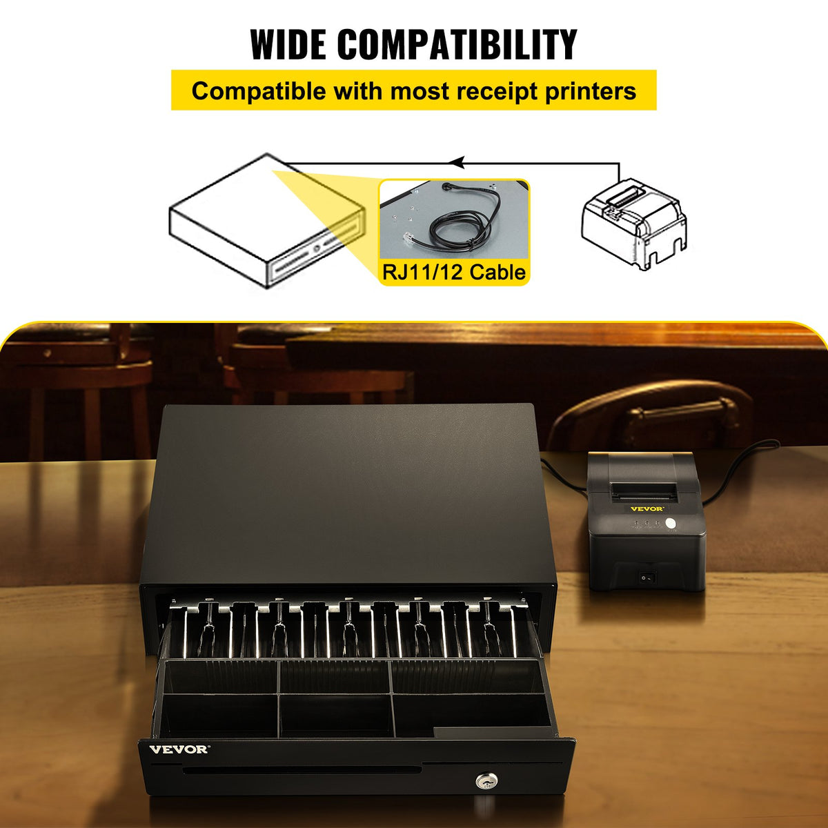 Cash Register Drawer, 16" 12 V, for POS System with 5 Bill 6 Coin Cash Tray, Removable Coin Compartment & 2 V952-QDXXJCTYCWC16LIA2V0