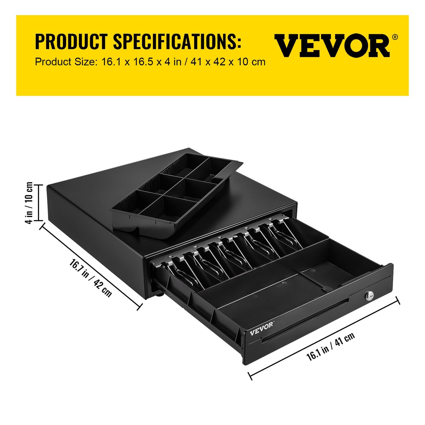 Cash Register Drawer, 16" 12 V, for POS System with 5 Bill 6 Coin Cash Tray, Removable Coin Compartment & 2 V952-QDXXJCTYCWC16LIA2V0
