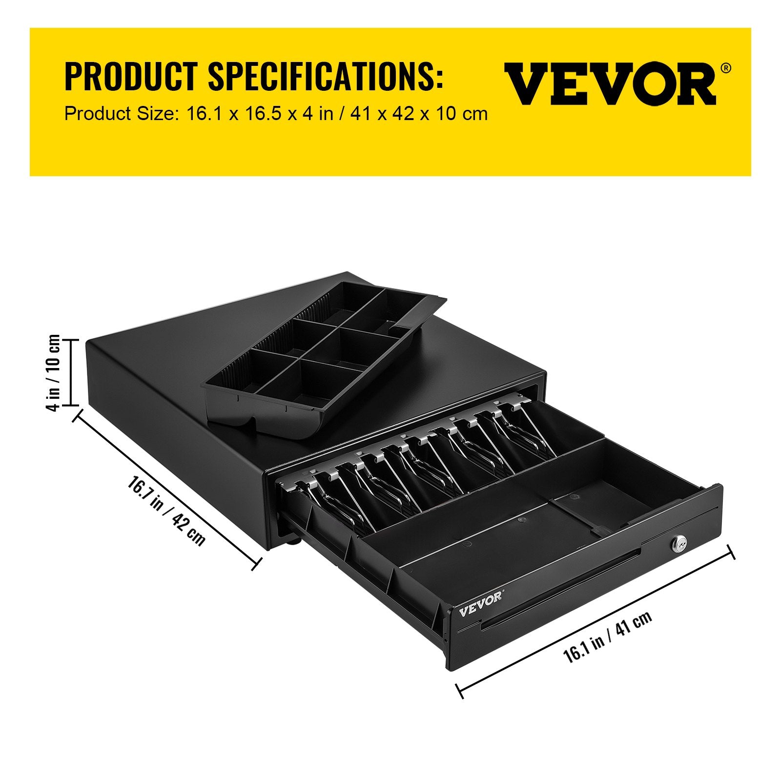 Cash Register Drawer, 16" 12 V, for POS System with 5 Bill 6 Coin Cash Tray, Removable Coin Compartment & 2 V952-QDXXJCTYCWC16LIA2V0