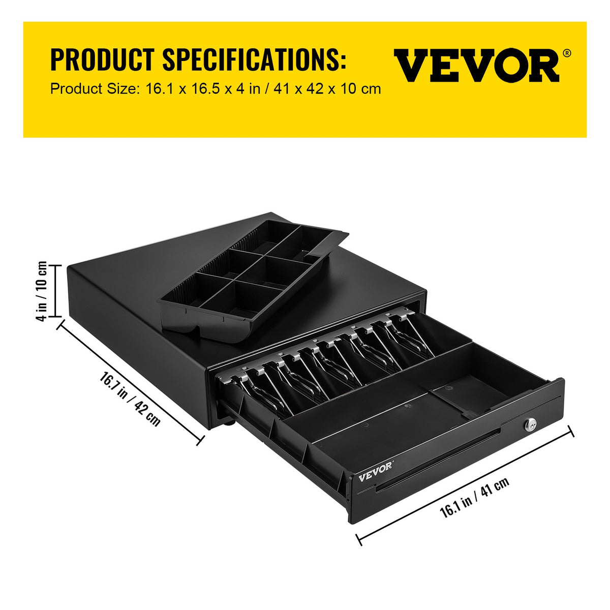 Cash Register Drawer, 16" 12 V, for POS System with 5 Bill 6 Coin Cash Tray, Removable Coin Compartment & 2 V952-QDXXJCTYCWC16LIA2V0