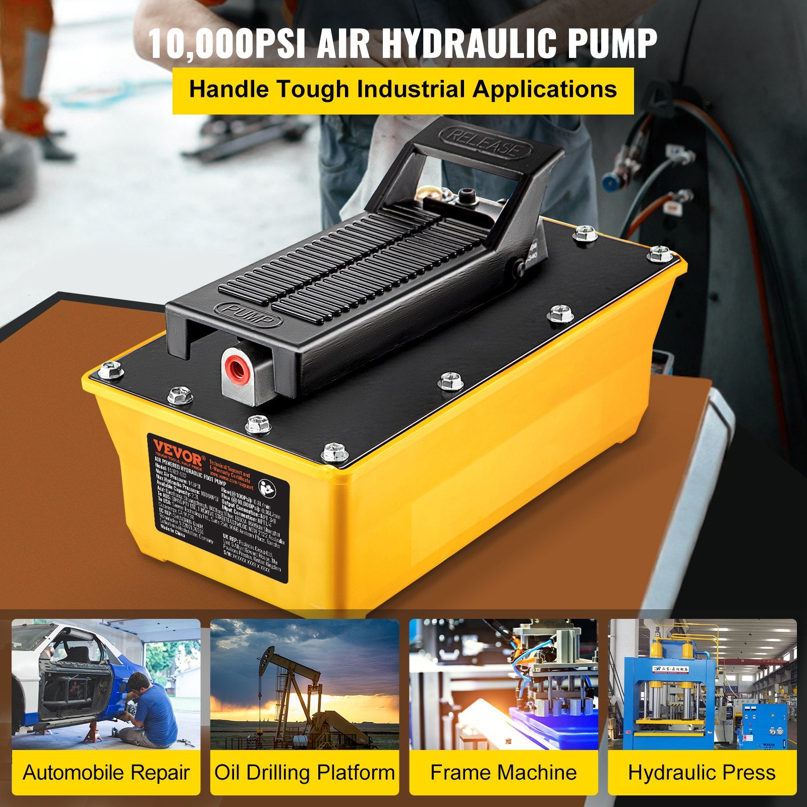 Air Hydraulic Pump, 10,000 PSI Hydraulic Foot Pump, 0.6 Gal Reservoir Foot Operated Air/Hydraulic Pump, with V952-QDYYBHSBD2.3L9FR9V0