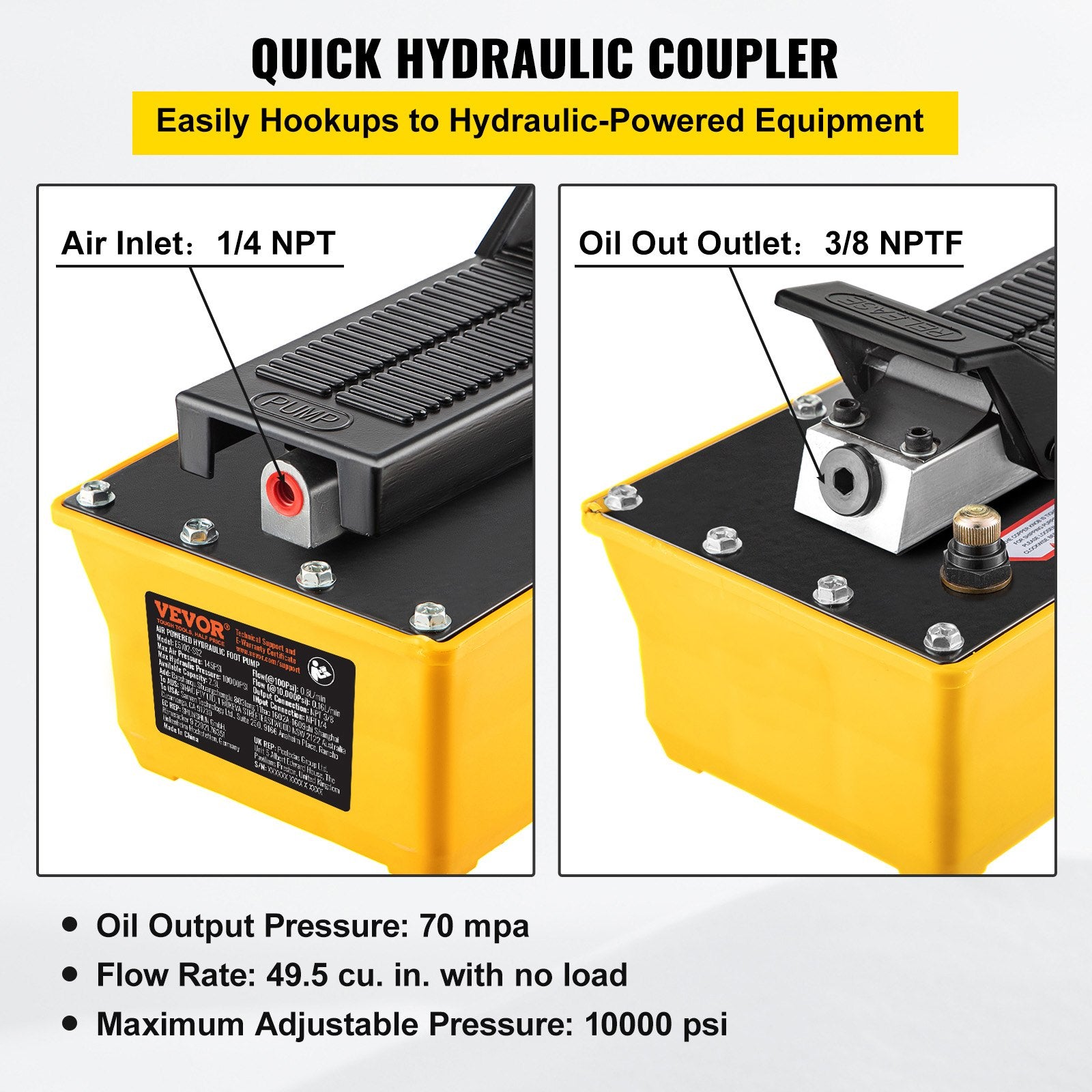 Air Hydraulic Pump, 10,000 PSI Hydraulic Foot Pump, 0.6 Gal Reservoir Foot Operated Air/Hydraulic Pump, with V952-QDYYBHSBD2.3L9FR9V0