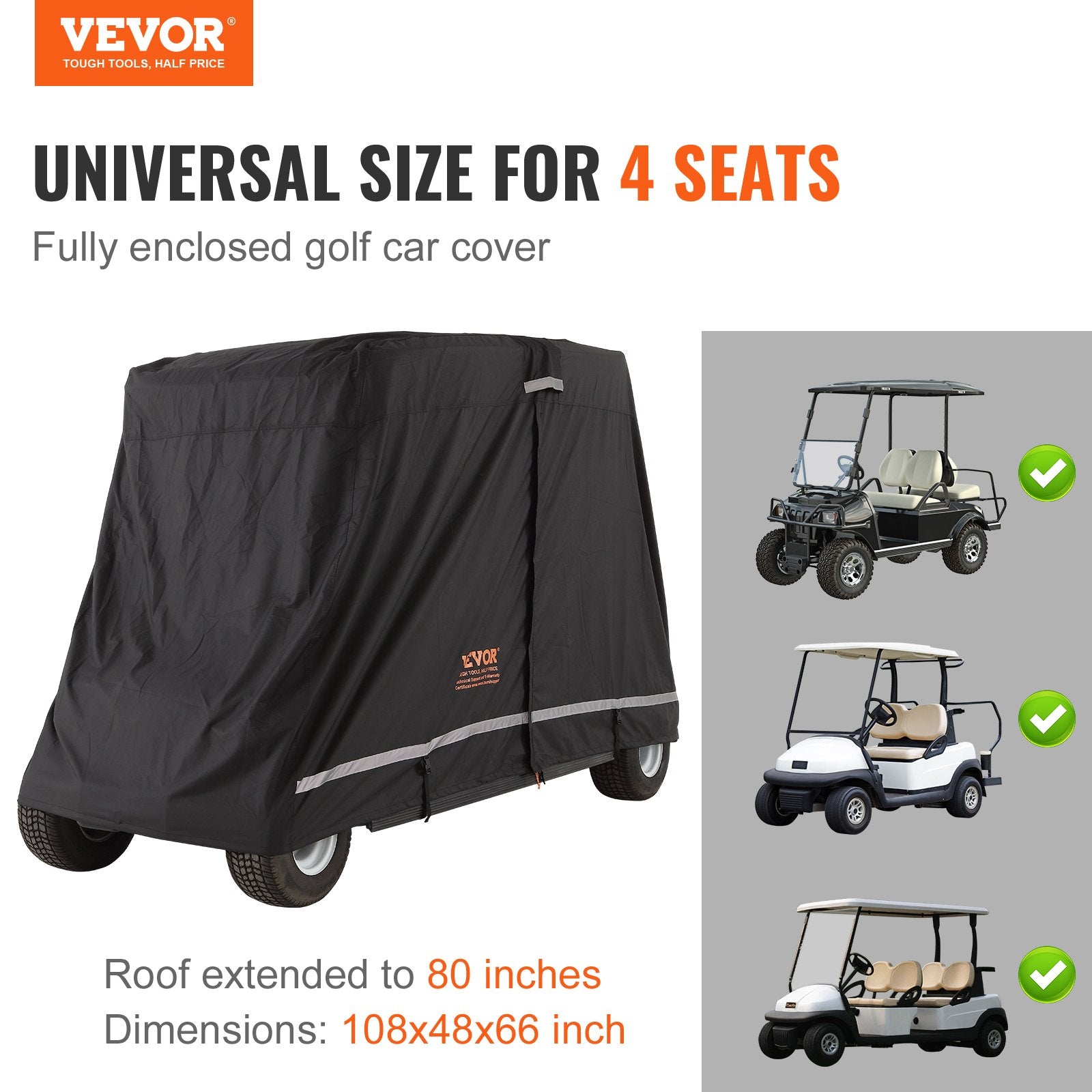 4 Passenger Golf Cart Cover 600D Polyester Waterproof Cover Universal Fits V952-QFBSGEFCZGMD7Y5A6V0