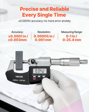 Micrometer Set, Digital Outside Micrometer 0-25.4 mm Measuring Range, 0.001 mm Resolution, Ultra-Precision V952-QFCTZWJQFC01PF0V5001V9
