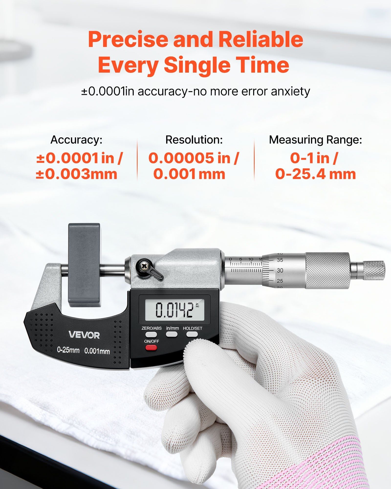Micrometer Set, Digital Outside Micrometer 0-25.4 mm Measuring Range, 0.001 mm Resolution, Ultra-Precision V952-QFCTZWJQFC01PF0V5001V9