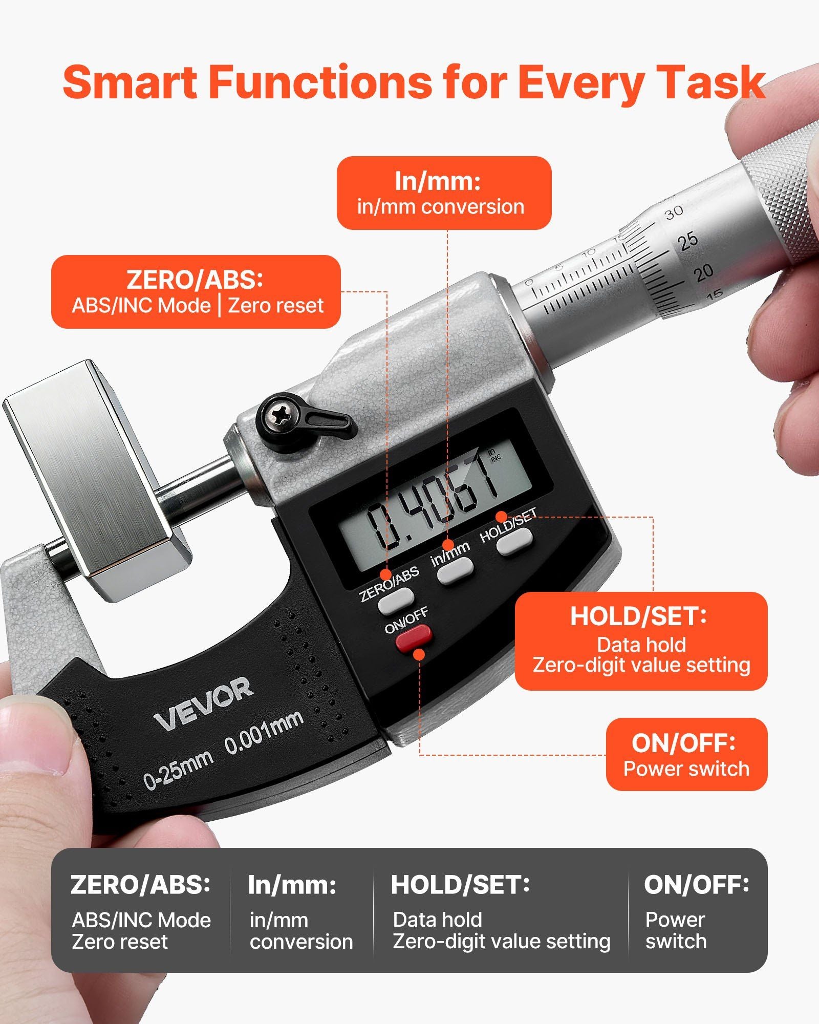 Micrometer Set, Digital Outside Micrometer 0-25.4 mm Measuring Range, 0.001 mm Resolution, Ultra-Precision V952-QFCTZWJQFC01PF0V5001V9
