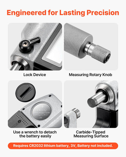 Micrometer Set, Digital Outside Micrometer 0-25.4 mm Measuring Range, 0.001 mm Resolution, Ultra-Precision V952-QFCTZWJQFC01PF0V5001V9