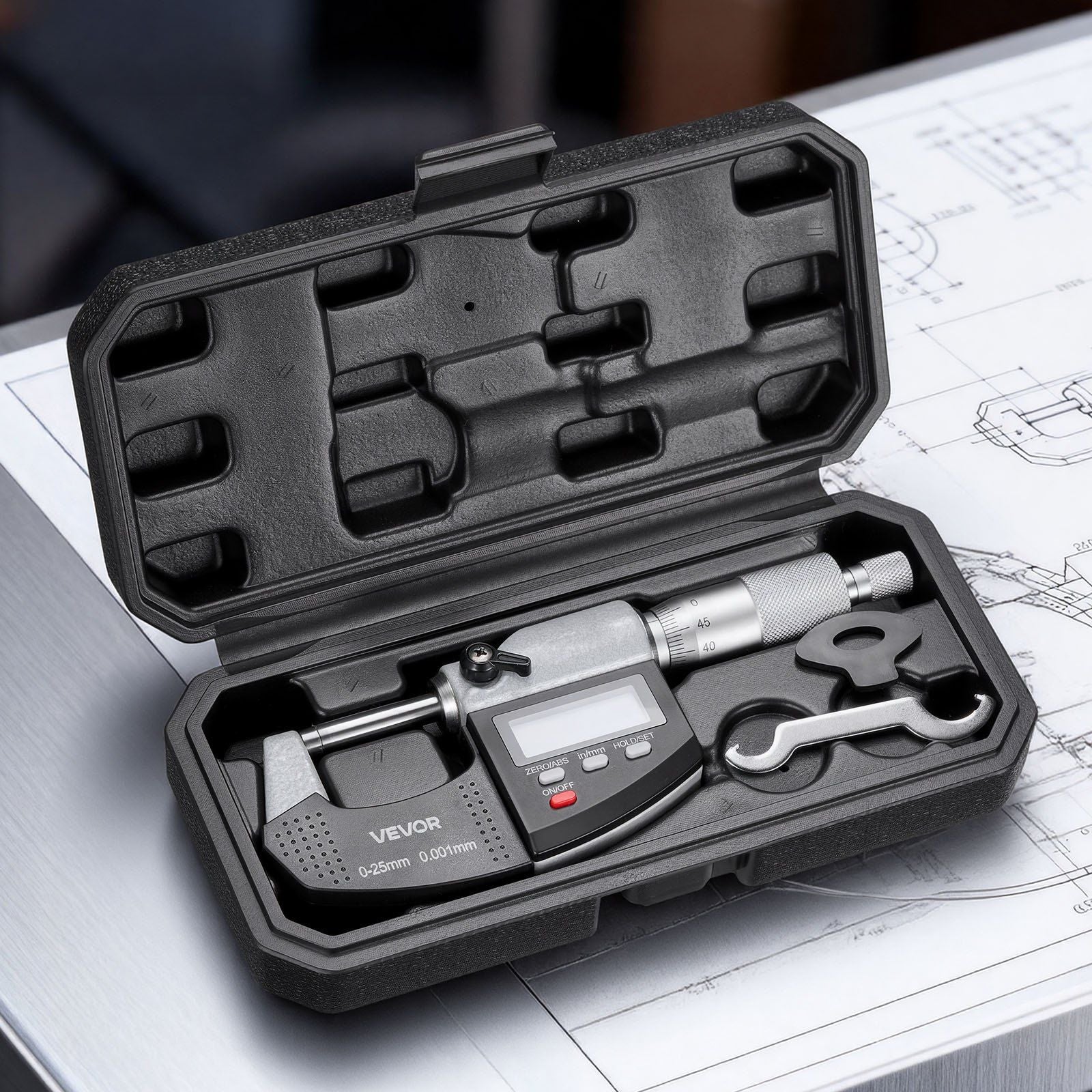 Micrometer Set, Digital Outside Micrometer 0-25.4 mm Measuring Range, 0.001 mm Resolution, Ultra-Precision V952-QFCTZWJQFC01PF0V5001V9