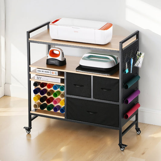 Rolling Craft Cart and Storage Table with 20 Vinyl Roll Holders 3 Drawers Black V952-QGJZHSMABGFB20V46V0