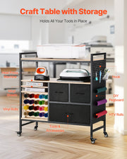 Rolling Craft Cart and Storage Table with 20 Vinyl Roll Holders 3 Drawers Black V952-QGJZHSMABGFB20V46V0