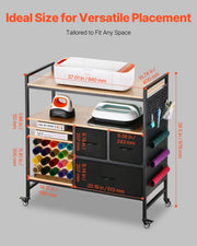 Rolling Craft Cart and Storage Table with 20 Vinyl Roll Holders 3 Drawers Black V952-QGJZHSMABGFB20V46V0