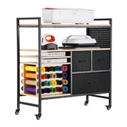 Rolling Craft Cart and Storage Table with 20 Vinyl Roll Holders 3 Drawers Black V952-QGJZHSMABGFB20V46V0