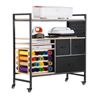 Rolling Craft Cart and Storage Table with 20 Vinyl Roll Holders 3 Drawers Black V952-QGJZHSMABGFB20V46V0