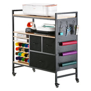 Rolling Craft Cart and Storage Table with 20 Vinyl Roll Holders 3 Drawers Black V952-QGJZHSMABGFB20V46V0