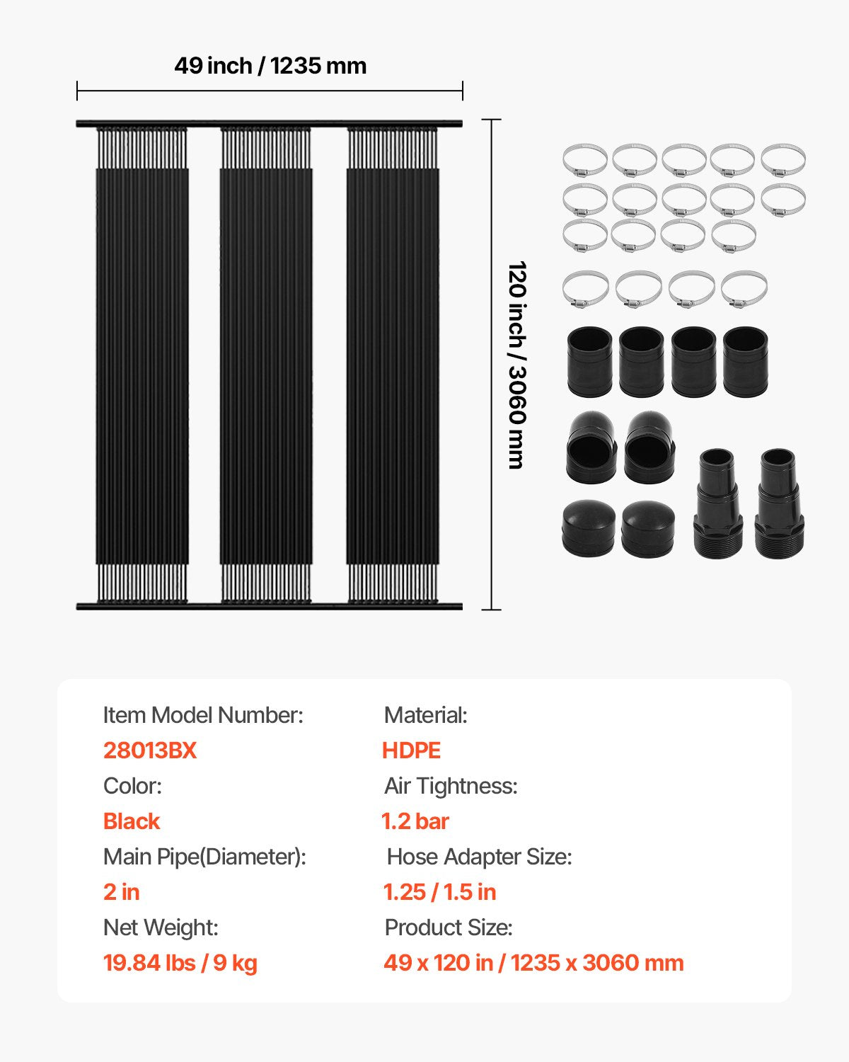 Solar Pool Heater 1235 x 3100mm Aboveground & Inground Pool Heating System V952-QGKWX1J48120ANXOP001V0