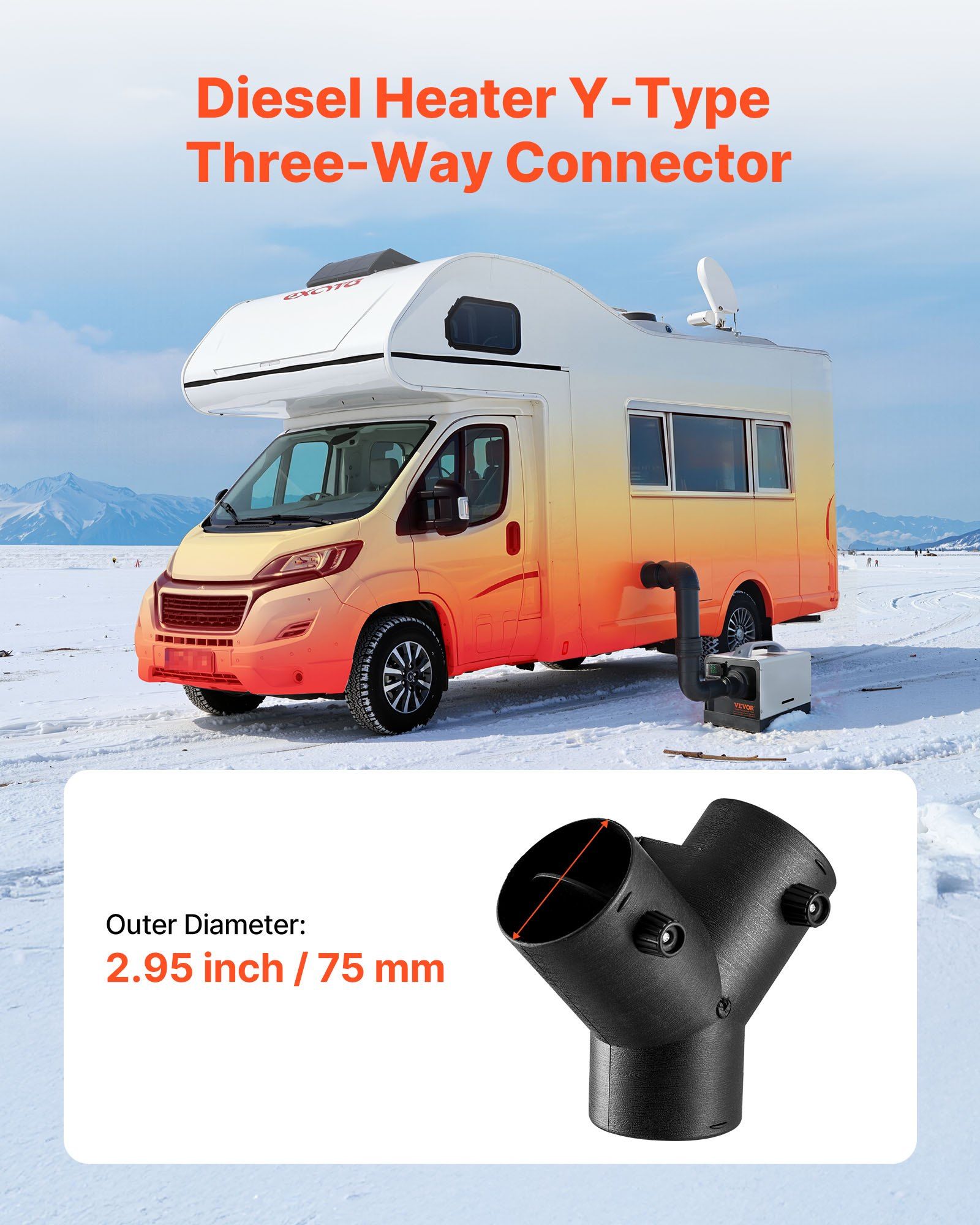 Diesel Heater Connector, 75mm Diesel Heater Duct Connector Accessories, 3-Way Y Branch Diesels Heaters Air V952-QGPJCFGLJQSTU3AUI001V0