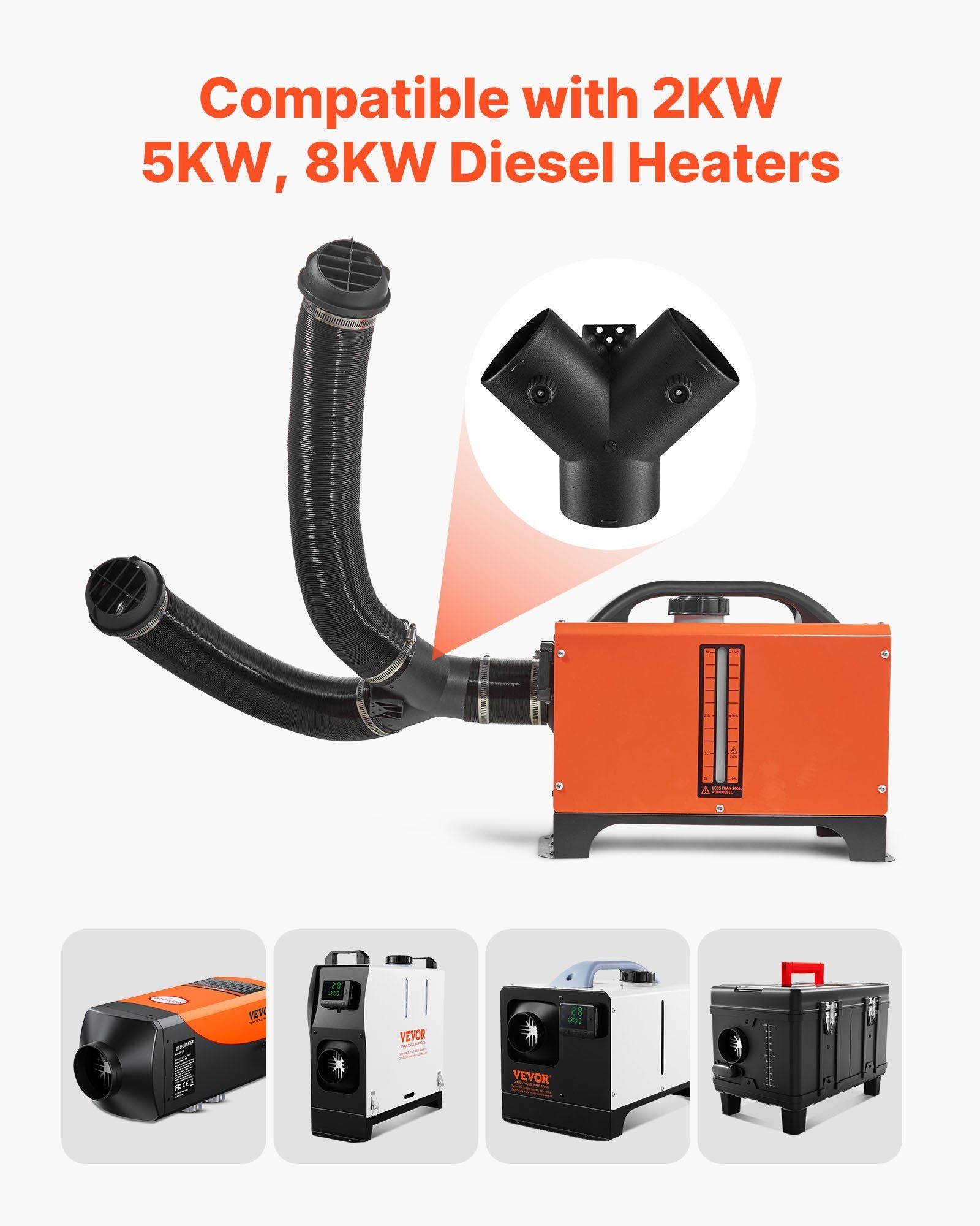 Diesel Heater Connector, 75mm Diesel Heater Duct Connector Accessories, 3-Way Y Branch Diesels Heaters Air V952-QGPJCFGLJQSTU3AUI001V0