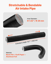 Diesel Heater Intake Pipe Kit, 25mm Car Air Parking Heater Ducting Pipe Hose Tube, Stretchable & Bendable Car V952-QGPJJQGJQGTJ0XPWS001V0