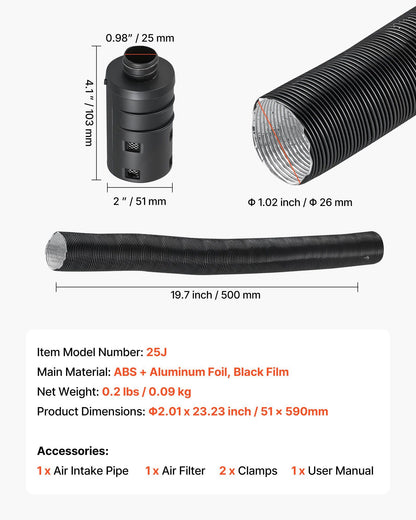 Diesel Heater Intake Pipe Kit, 25mm Car Air Parking Heater Ducting Pipe Hose Tube, Stretchable & Bendable Car V952-QGPJJQGJQGTJ0XPWS001V0