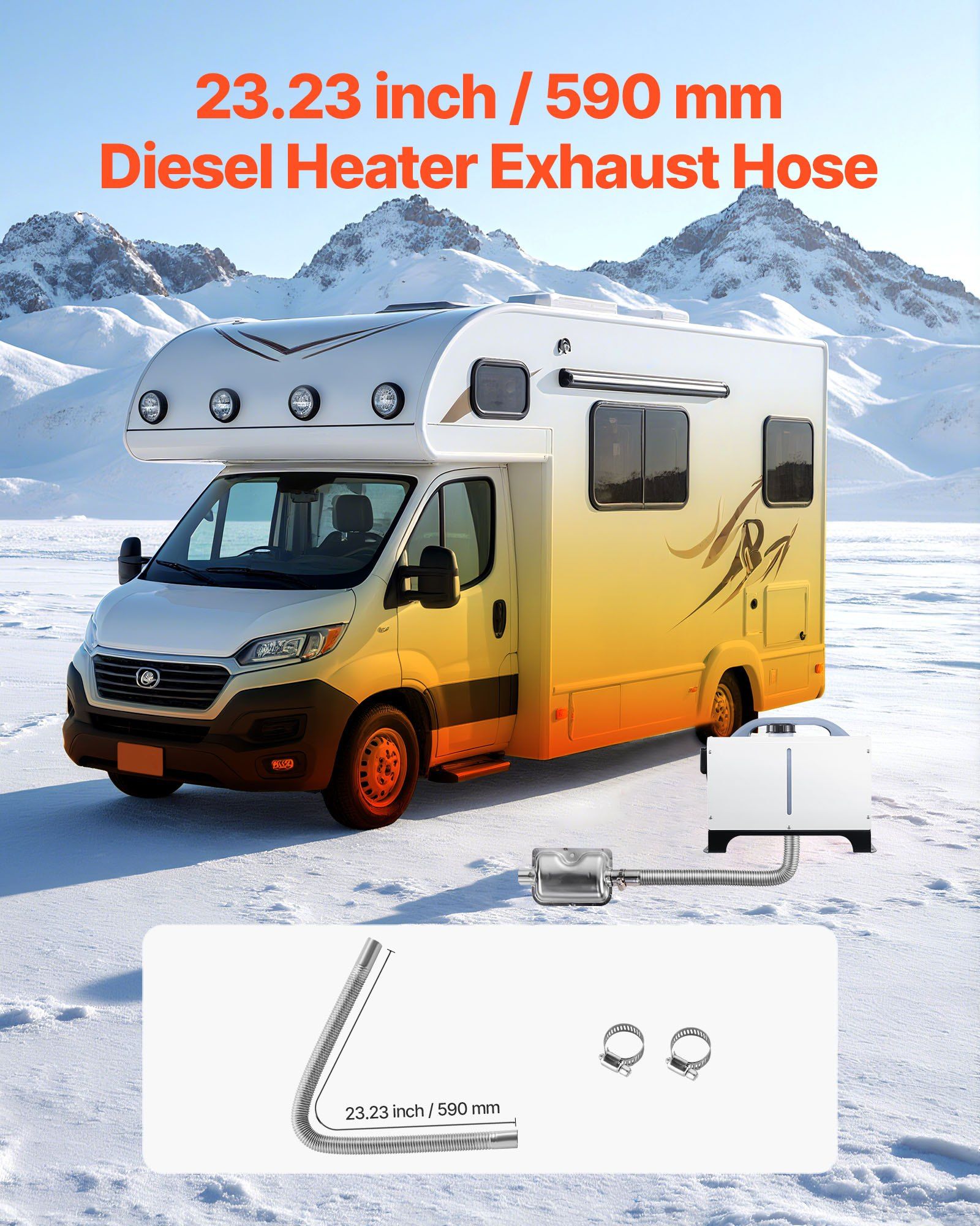Exhaust Hose, 600mm Diesel Heater Flexible Exhaust Pipe, Stainless Steel Exhausts Hoses with 2 Hose Clamps, V952-QGPJPQGPQGYTD0MSU001V0