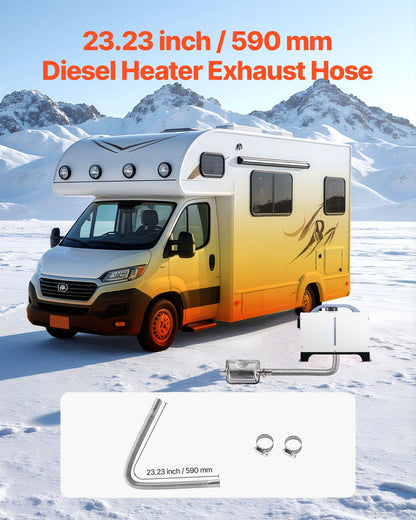 Exhaust Hose, 600mm Diesel Heater Flexible Exhaust Pipe, Stainless Steel Exhausts Hoses with 2 Hose Clamps, V952-QGPJPQGPQGYTD0MSU001V0