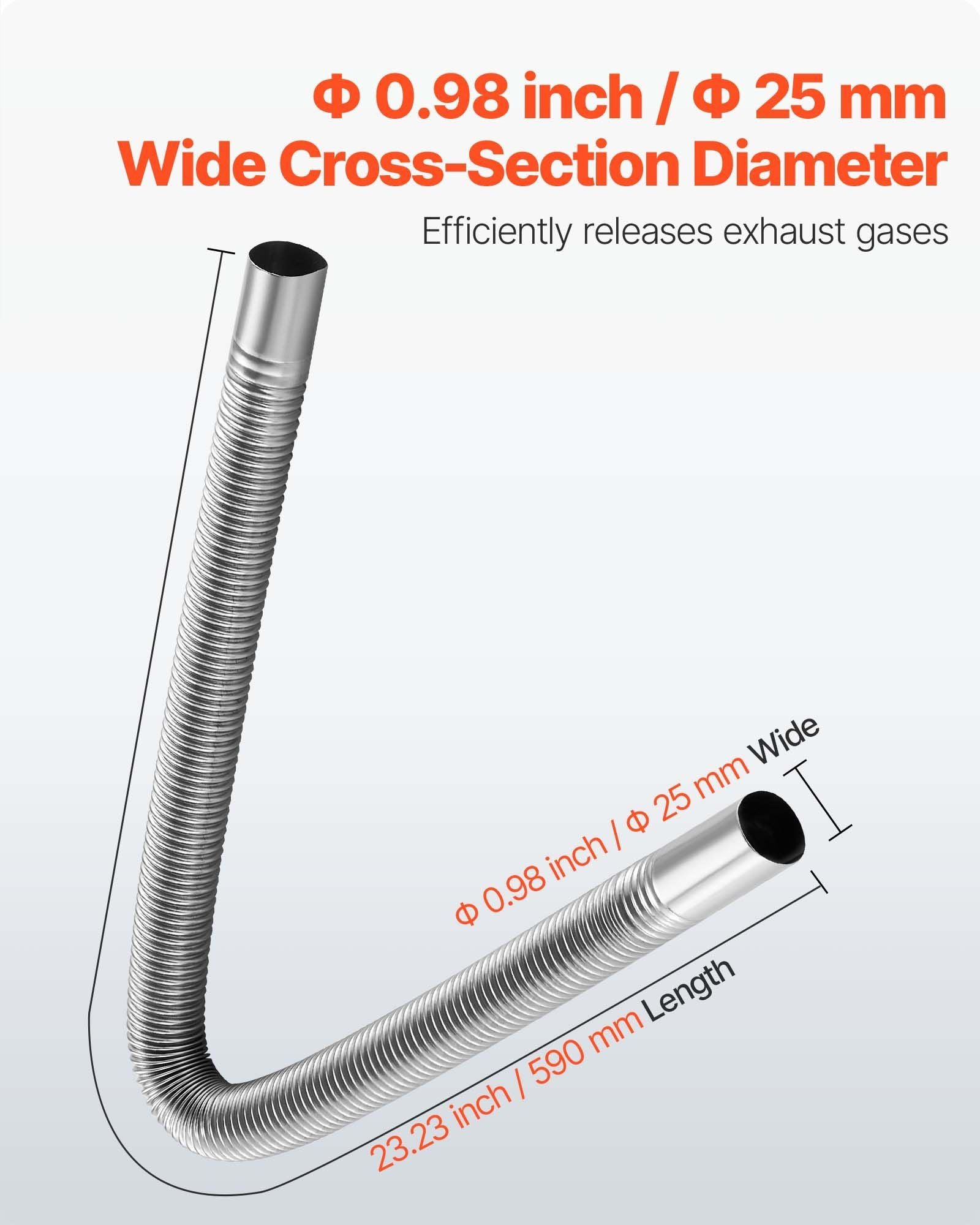 Exhaust Hose, 600mm Diesel Heater Flexible Exhaust Pipe, Stainless Steel Exhausts Hoses with 2 Hose Clamps, V952-QGPJPQGPQGYTD0MSU001V0