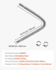 Exhaust Hose, 600mm Diesel Heater Flexible Exhaust Pipe, Stainless Steel Exhausts Hoses with 2 Hose Clamps, V952-QGPJPQGPQGYTD0MSU001V0